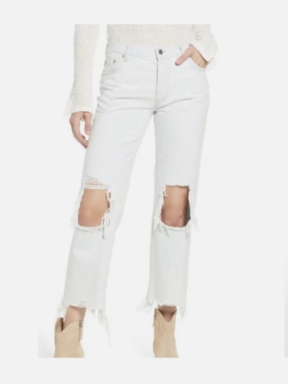 Free People White Maggie Midi Women’s Cropped Jeans